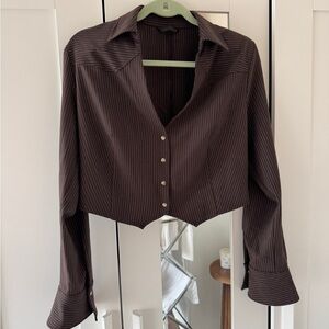 Zara Dark Brown Pinstripe Button Down Shirt